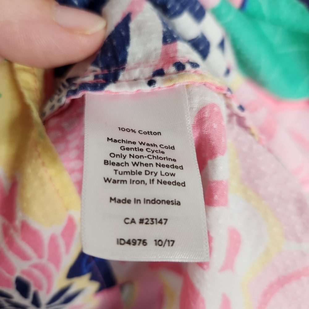 Talbots Top womens Medium Petite colorful floral 100% cotton long sleeve - Picture 4 of 5
